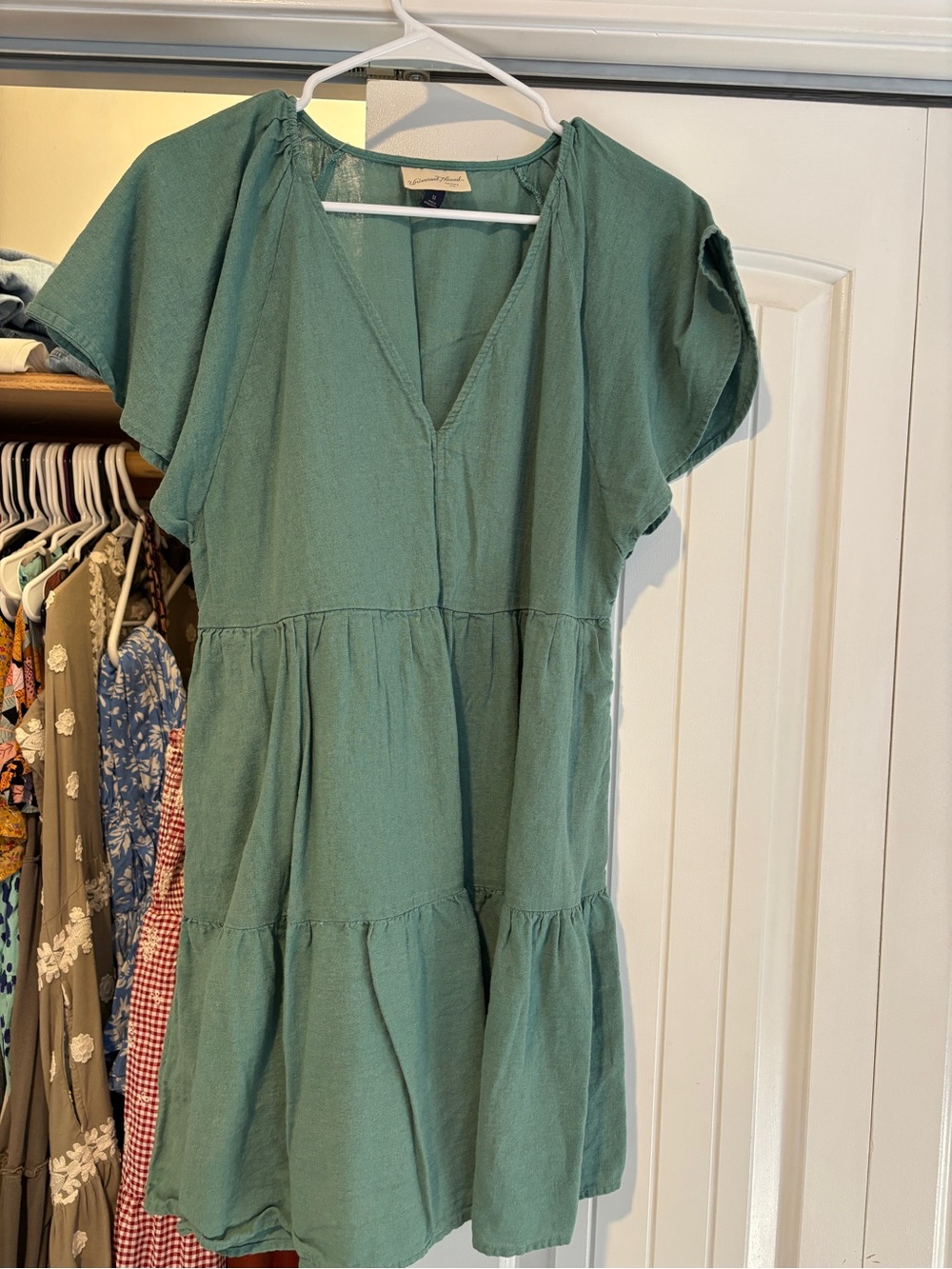 Women's Tiered V-Neck Dress in Sage Green